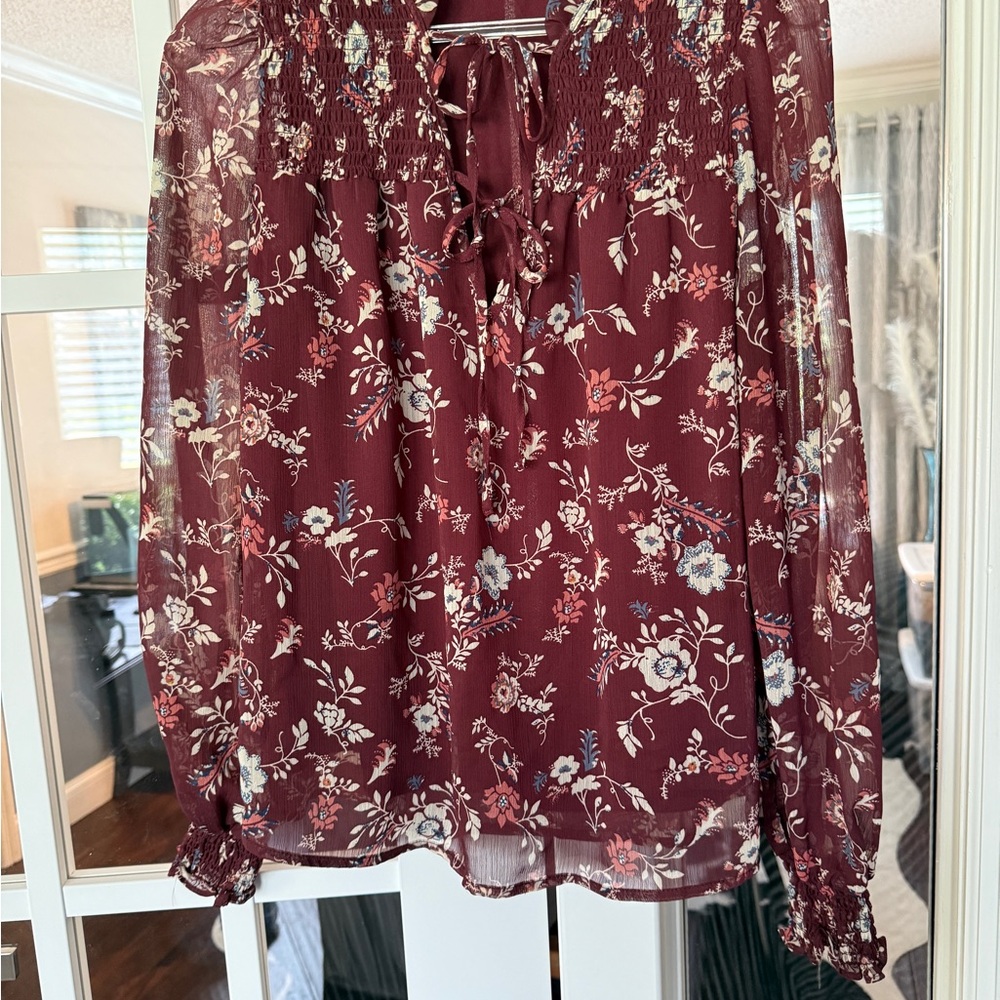 Chic Floral Burgundy Blouse